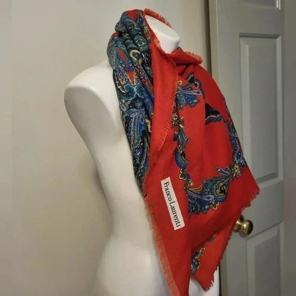 FRANCO LAURENTI Vintage Multicolored Paisley Print Scarf/Wrap - Picture 4 of 6